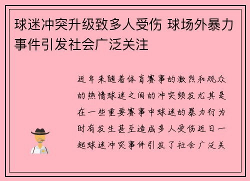 球迷冲突升级致多人受伤 球场外暴力事件引发社会广泛关注